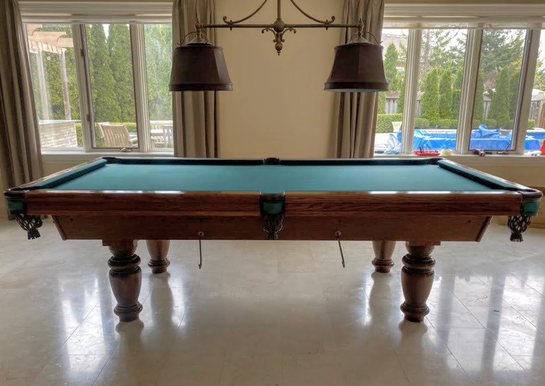 9' PREOWNED DUFFERIN CLASSIC POOL TABLE INSTALLED WITH ACCESSORIES