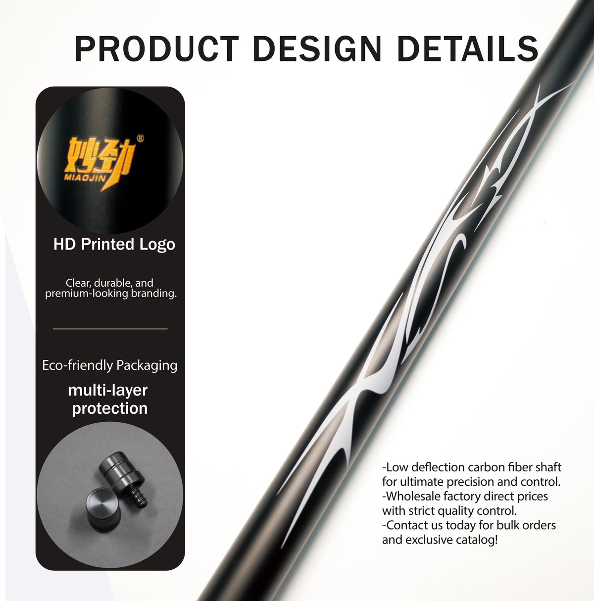 Miaojin carbon fibre pool cue Design 2, 58 inch, 19 oz
