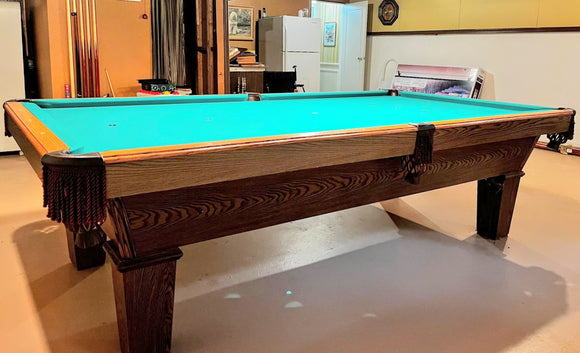 9' PREOWNED OLHAUSEN  SNOOKER/POOL TABLE INSTALLED WITH ACCESSORIES