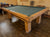 PREOWNED 8 FOOT DUFFERIN REGAL POOL TABLE INSTALLED WITH ACCESSORIES LIGHT OAK FINISH