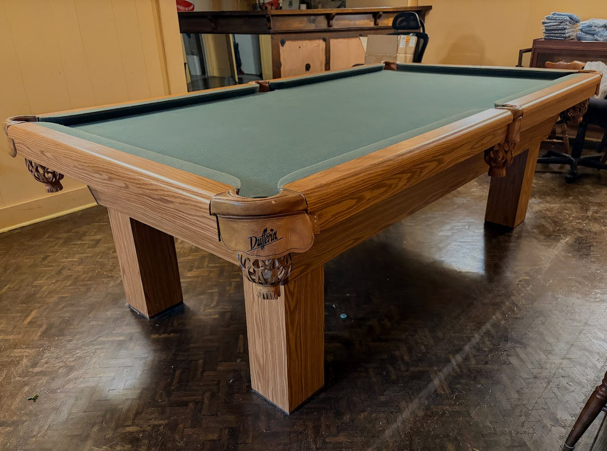8 FT PRE-OWNED DUFFERIN REGAL SNOOKER TABLE – LIGHT OAK, INSTALLED WITH ACCESSORIES