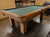PREOWNED 8 FOOT DUFFERIN REGAL POOL TABLE INSTALLED WITH ACCESSORIES LIGHT OAK FINISH