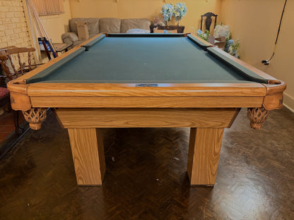 8 FT PRE-OWNED DUFFERIN REGAL SNOOKER TABLE – LIGHT OAK, INSTALLED WITH ACCESSORIES