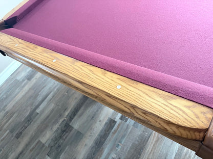 8 FT PRE-OWNED SLATE POOL TABLE – LIGHT OAK, INSTALLED WITH ACCESSORIES