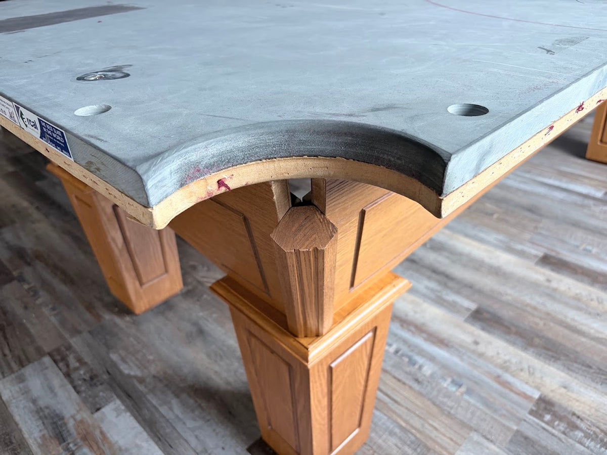 8 FT PRE-OWNED SLATE POOL TABLE – LIGHT OAK, INSTALLED WITH ACCESSORIES