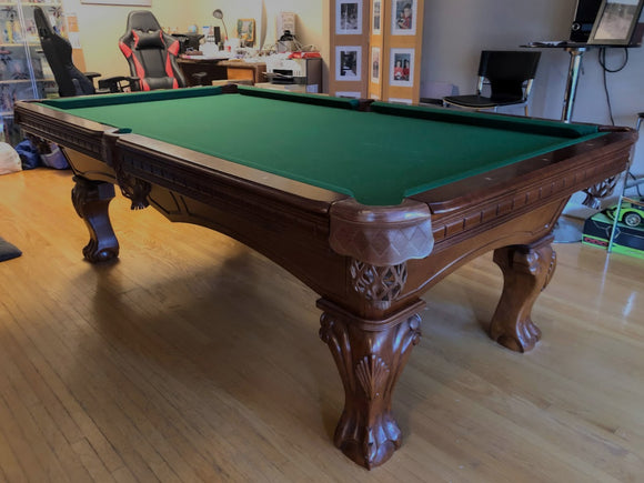 8' PREOWNED KINGSTON BILLIARDS SOLID WOOD SLATE POOL TABLE INSTALLED WITH ACCESSORIES