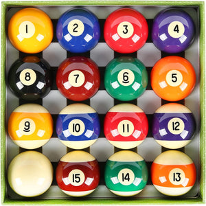 Aska Billiards Pool Boston Numbered Balls Set, 16 Balls Including a Cue Ball, 2 1/4 inch