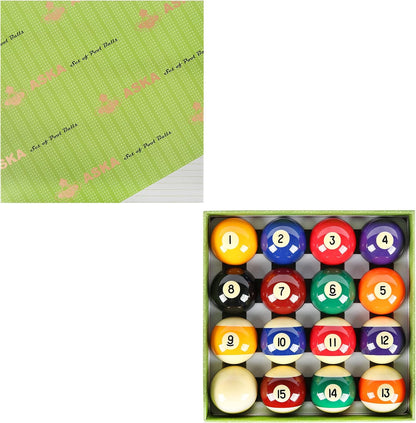 ASKA BILLIARDS POOL BOSTON NUMBERED BALLS SET, 16 BALLS INCLUDING A CUE BALL, 2 1/4 INCH