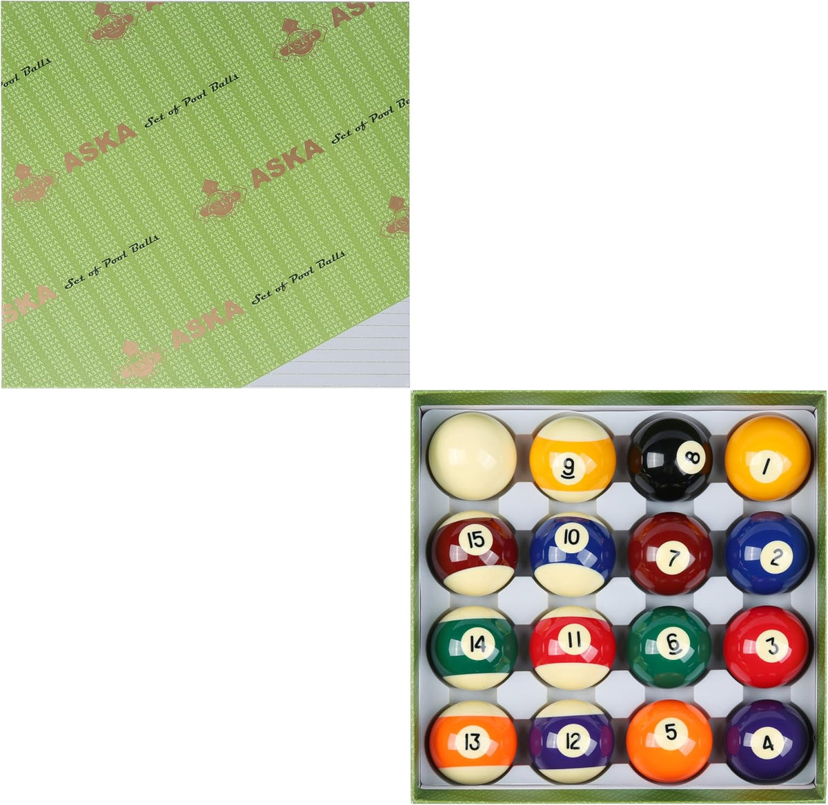 ASKA Billiards Boston Numbered Pool Balls Set – 2 1/16", 16-Piece