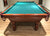 9 PREOWNED BRUNSWICK BROOKSTONE 2 POOL TABLE INSTALLED WITH ACCESSORIES