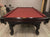 PREOWNED 9 FOOT OLHAUSEN POOL TABLE INSTALLED WITH ACCESSORIES DARK WALNUT FINISH