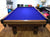 9 FOOT PREOWNED DUFFERIN REGENT POOL TABLE INSTALLED WITH ACCESSORIES SMOKY OAK FINISH