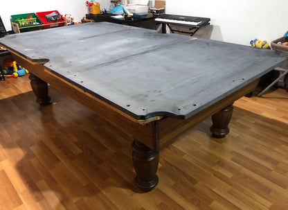 9 FT PREOWNED DUFFERIN REGENT POOL TABLE – SMOKY OAK FINISH