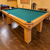 PREOWNED 8 FOOT DUFFERIN REGAL SNOOKER TABLE INSTALLED WITH ACCESSORIES LIGHT OAK FINISH