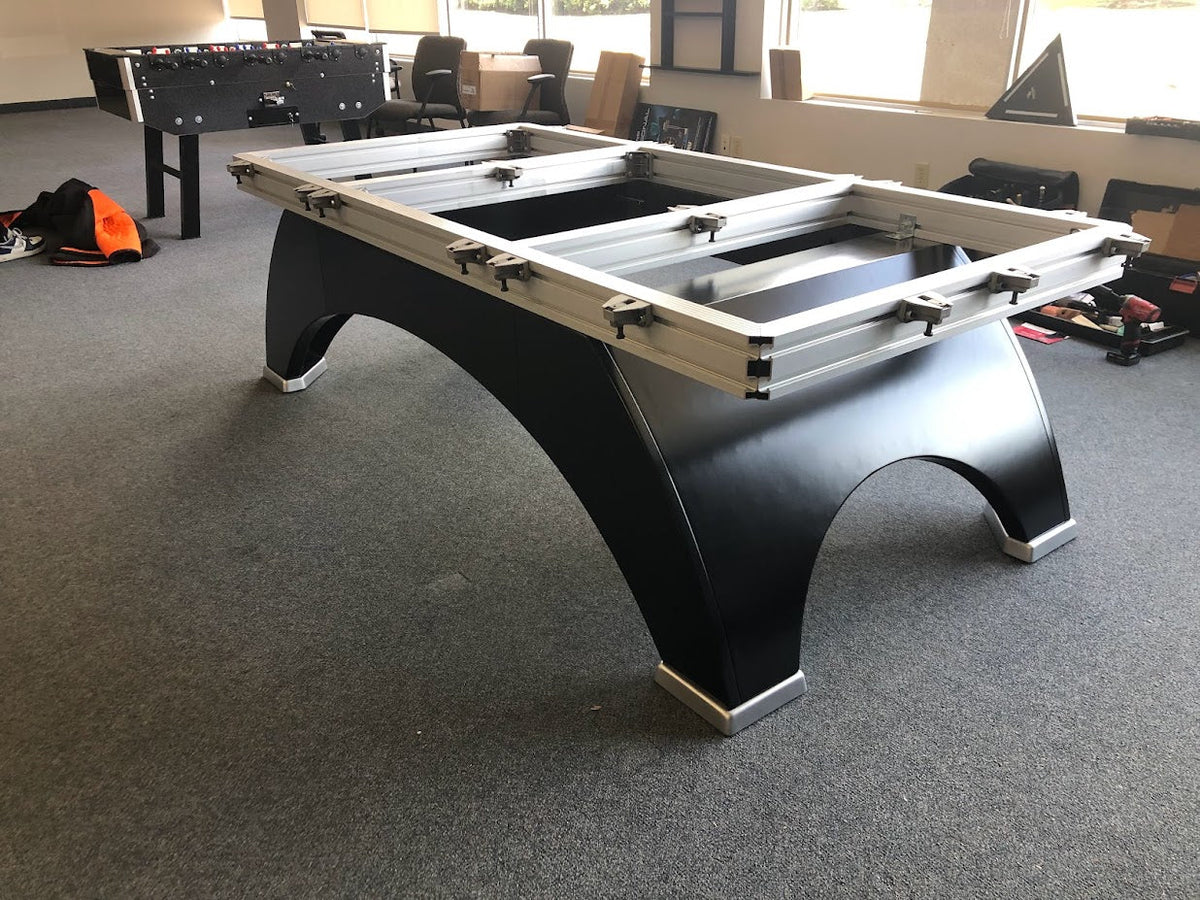 9 FT RASSON OX II BLACK MODERN COMPETITION POOL TABLE WITH AUTOMATIC BALL RETURN