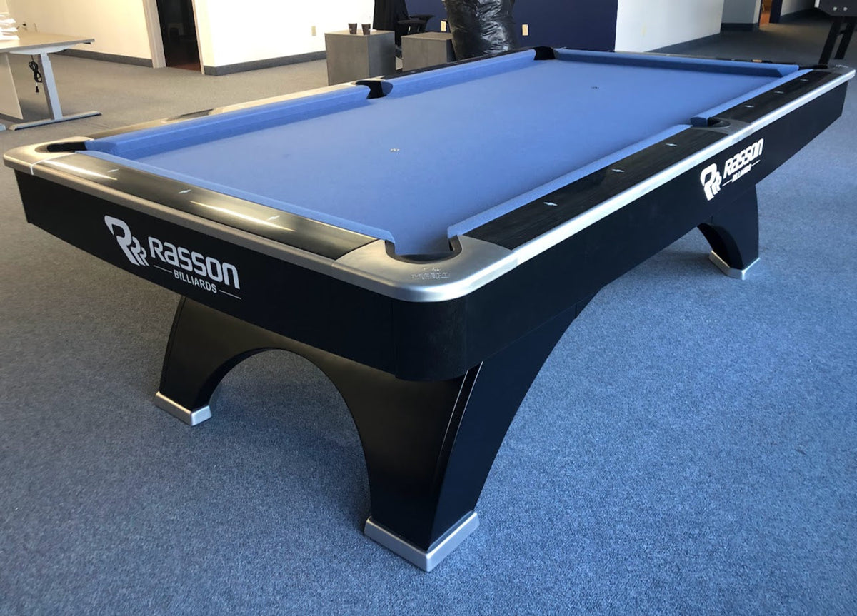 9 FT RASSON OX II BLACK MODERN COMPETITION POOL TABLE WITH AUTOMATIC BALL RETURN
