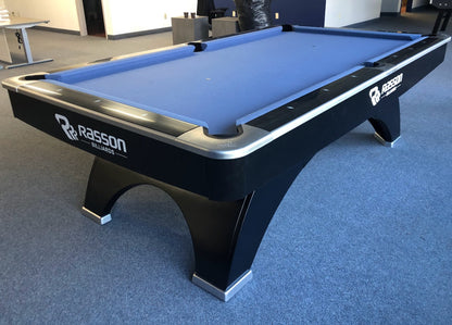 9 FT RASSON OX II BLACK MODERN COMPETITION POOL TABLE WITH AUTOMATIC BALL RETURN