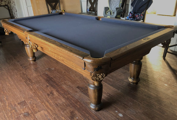 8' PREOWNED DUFFERIN SLATE POOL TABLE INSTALLED WITH ACCESSORIES WALNUT FINISH