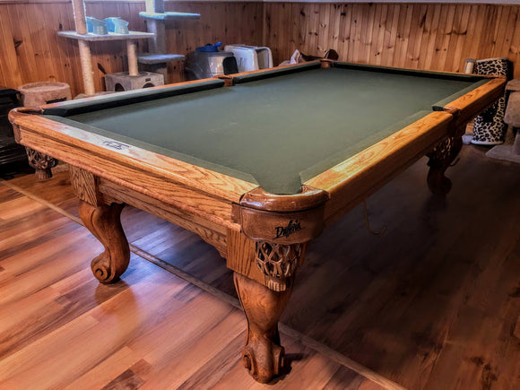 8' PREOWNED DUFFERIN SLATE POOL TABLE INSTALLED WITH ACCESSORIES LIGHT OAK FINISH