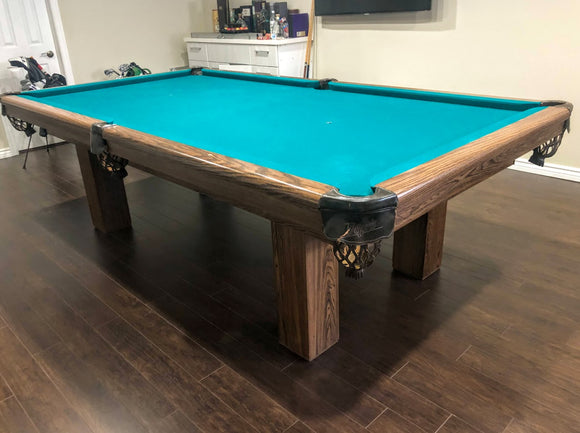 9' PREOWNED  DUFFERIN REGAL POOL/SNOOKER TABLE INSTALLED WITH ACCESSORIES