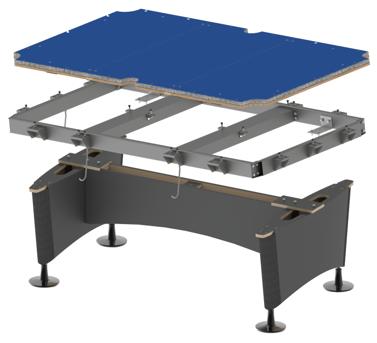 Steel and wooden Frames of the Clash Steele billiard table