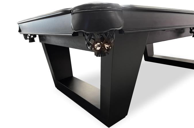 The Majestic Billiards Louisiane 8 foot black pool table complete pocket and legs view
