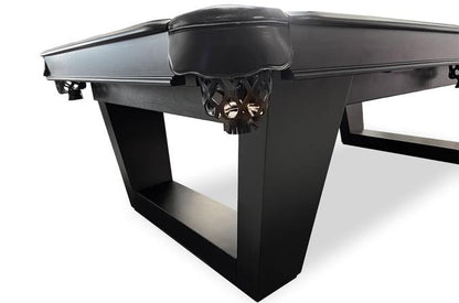 The Majestic Billiards Louisiane 8 foot black pool table complete pocket and legs view