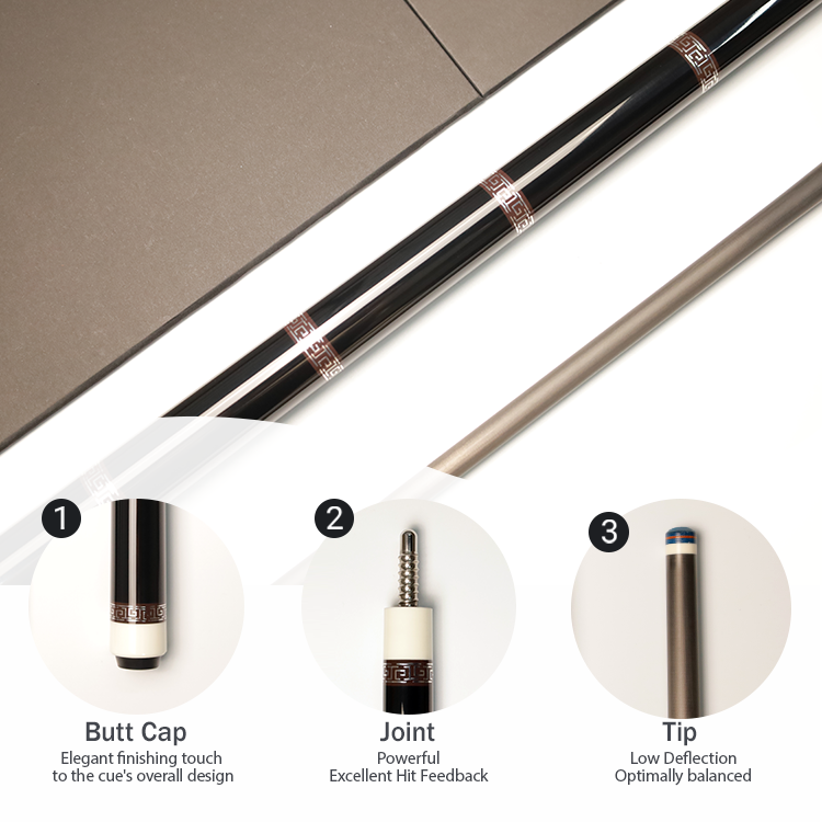 Butt cap, stainless steel joint and multi-layer tip of the Miaojin black carbon fiber pool cue