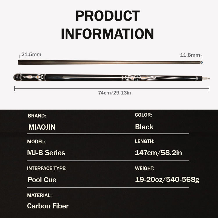 Miaojin carbon fiber shaft pool cue, 19-20 oz, 58 inch (147 cm)