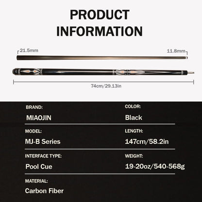 Miaojin carbon fiber shaft pool cue, 19-20 oz, 58 inch (147 cm)