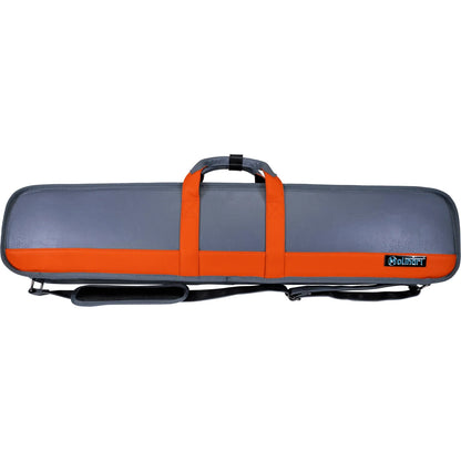 Molinari Retro 3x6 cue bag, grey with orange accents, back view