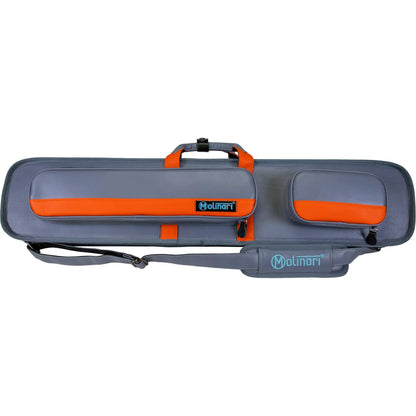 Molinari Retro 3B/6S pool cue bag in grey and orange, front view