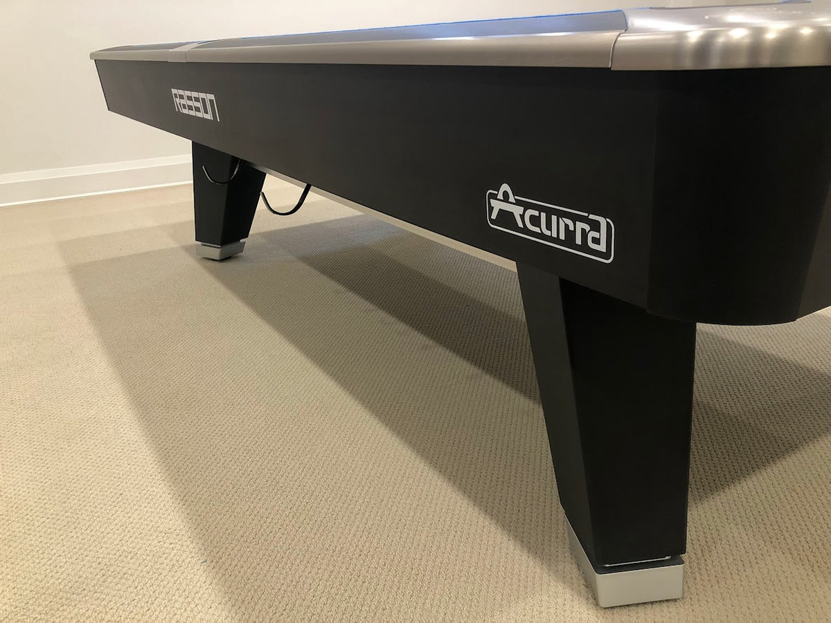Square legs of Rasson Acurra 9-foot black pool table 