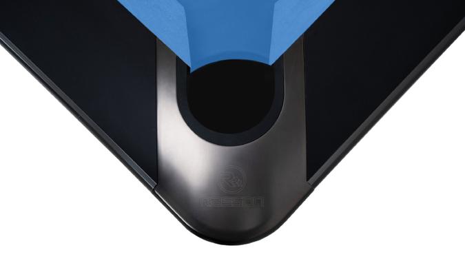 Close-up of a smartphone camera module with a blue light on a black background
