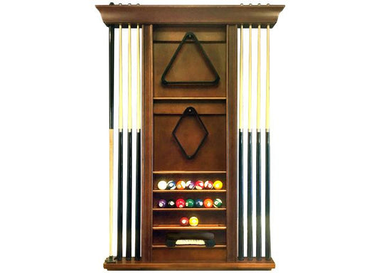 Combo walnut finish 8 cue billiard wall rack