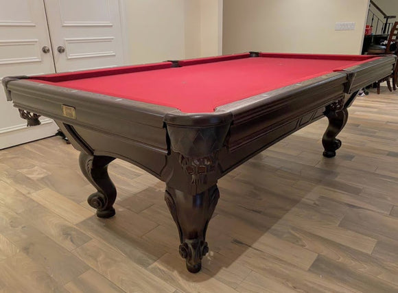 8' PREOWNED CANADA BILLIARD MAJESTY SLATE POOL TABLE INSTALLED WITH ACCESSORIES