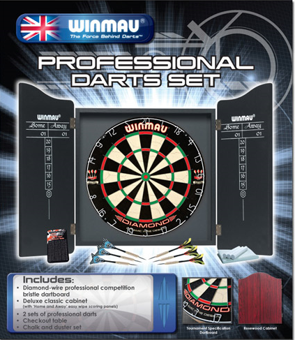 Winmau Professional Darts Set (Cabinet, Diamond Plus Dartboard and 6 Darts)