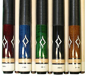 Set of 5 Aska L7 Pool Cue Sticks 58", 2-Piece Construction, 5/16x18 Joint, Hard Rock Canadian Maple, 13mm Hard Le Pro Tip, Mixed Weights and Colors, Choice of Style L7S5