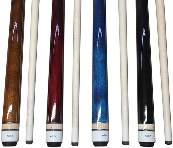 Aska Set of 4 Wrapless Short Kids Pool Cue Sticks LCSN, Stained Maple, Canadian Hardrock Maple Shaft, 13mm Tip, Mixed Lengths 36