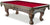 Corner view of the Majestic Pinnacle 7-foot walnut pool table with leather drop pockets and red felt