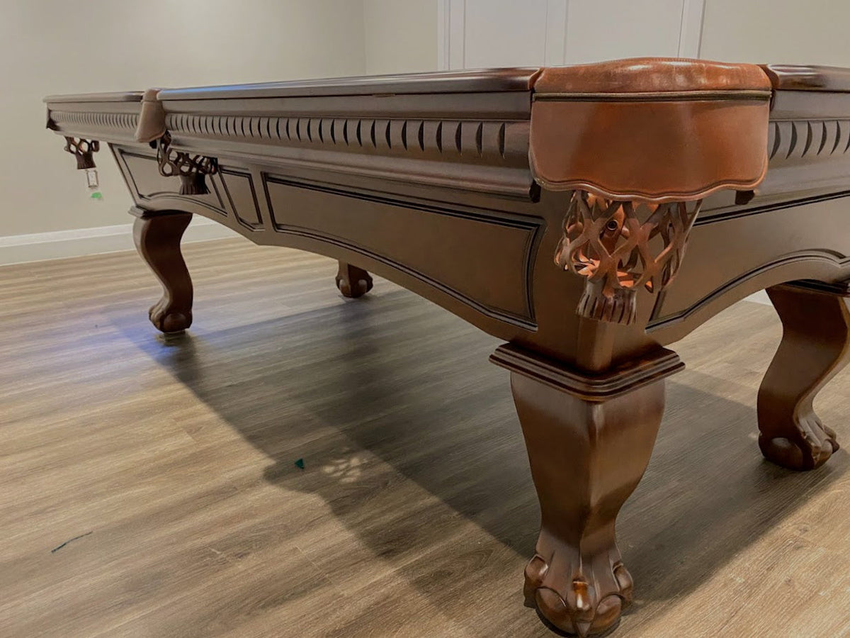 Majestic Pinnacle walnut pool table – rail and cabinet detail