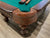 Corner brown leather pool table pocket 