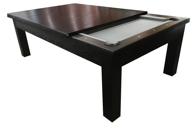 The  corner view of the Mensa 7-foot Black  modern pool table with 2 parts of dining top 
