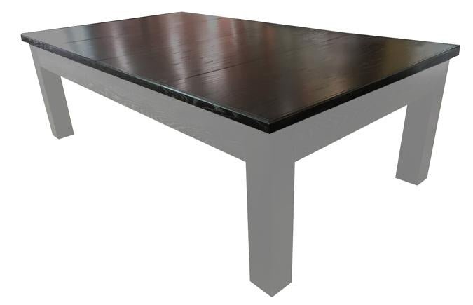 The  view of the Mensa 7-foot Black  modern pool table with dining top 