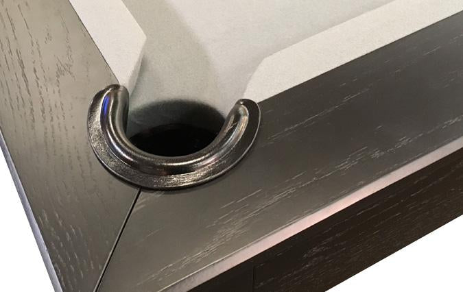The  view of the Mensa 7-foot Black  modern pool table pocket